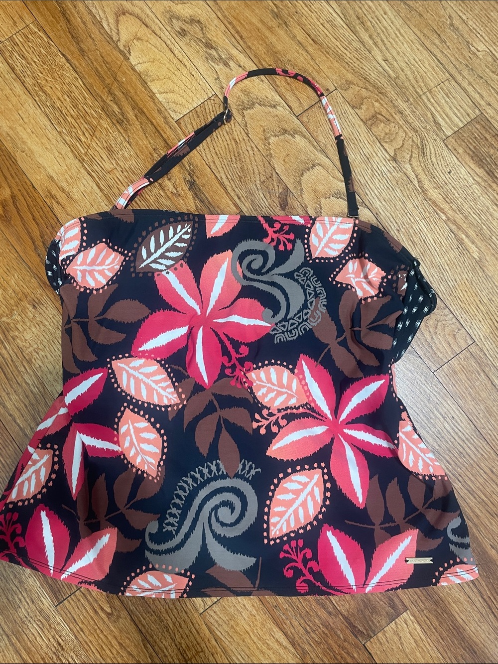 Liz Claiborne Coral, Black & Brown Floral Swim Top